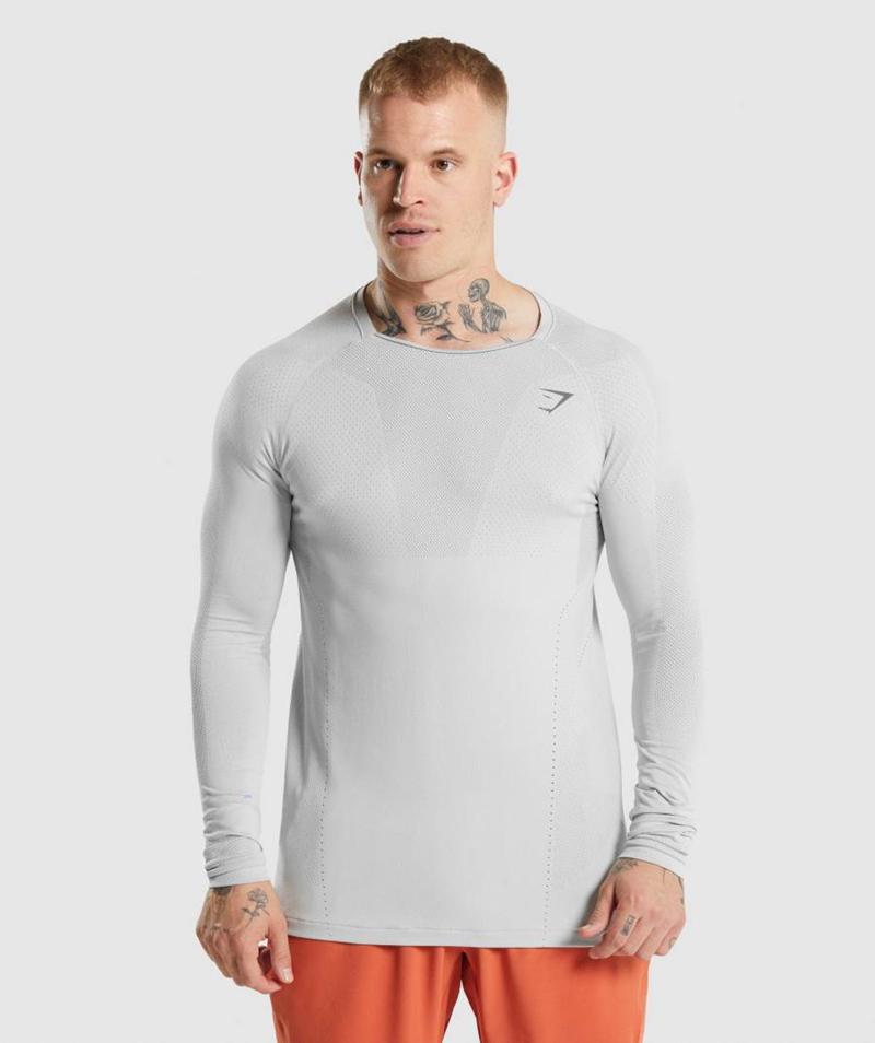 Gymshark Apex Long Sleeve Pulóverek Férfi Világos Szürke Szürke  Hungary |  QSFVT-9384