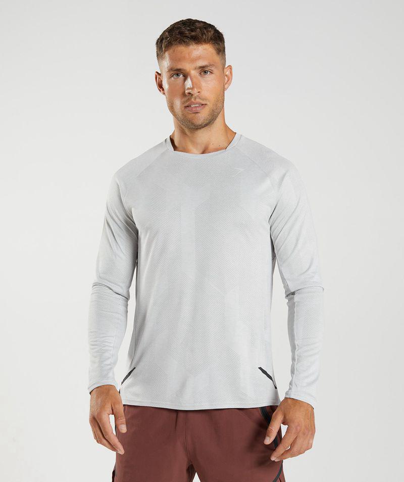 Gymshark Apex Long Sleeve T-Shirts Férfi Világos Szürke  Hungary |  LHJBQ-8365