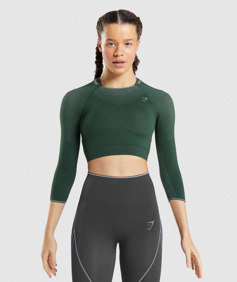 Gymshark Apex Seamless Crop Felsők Női Zöld  Hungary |  OHULX-1843