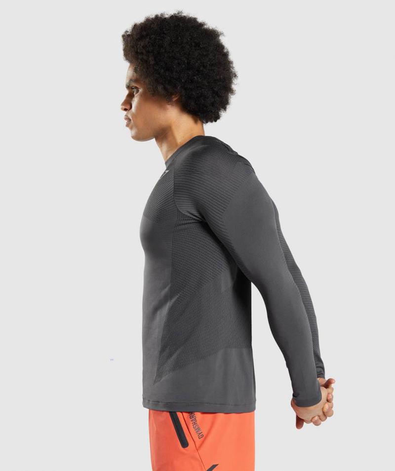 Gymshark Apex Seamless Long Sleeve Pulóverek Férfi Fekete Fekete Szürke  Hungary |  OXMHF-1425