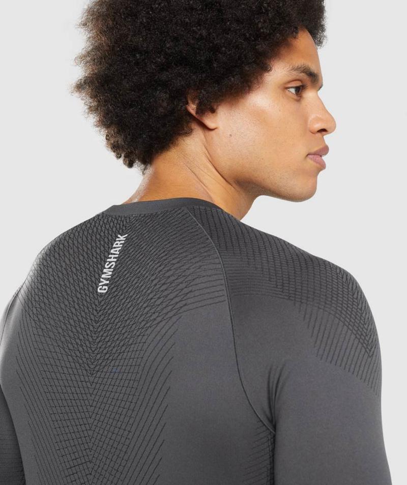 Gymshark Apex Seamless Long Sleeve Pulóverek Férfi Fekete Fekete Szürke  Hungary |  OXMHF-1425