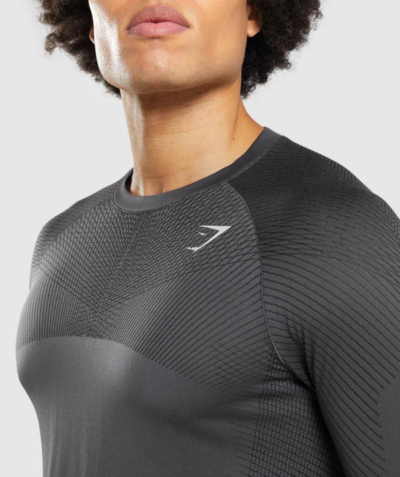 Gymshark Apex Seamless Long Sleeve Pulóverek Férfi Fekete Fekete Szürke  Hungary |  OXMHF-1425