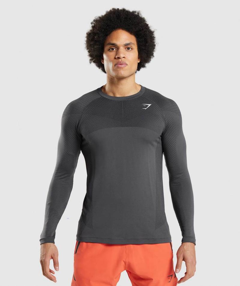 Gymshark Apex Seamless Long Sleeve Pulóverek Férfi Fekete Fekete Szürke  Hungary |  OXMHF-1425