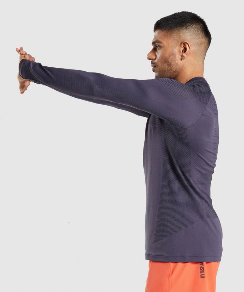 Gymshark Apex Seamless Long Sleeve Pulóverek Férfi Fekete Lila  Hungary |  VHLNO-5879