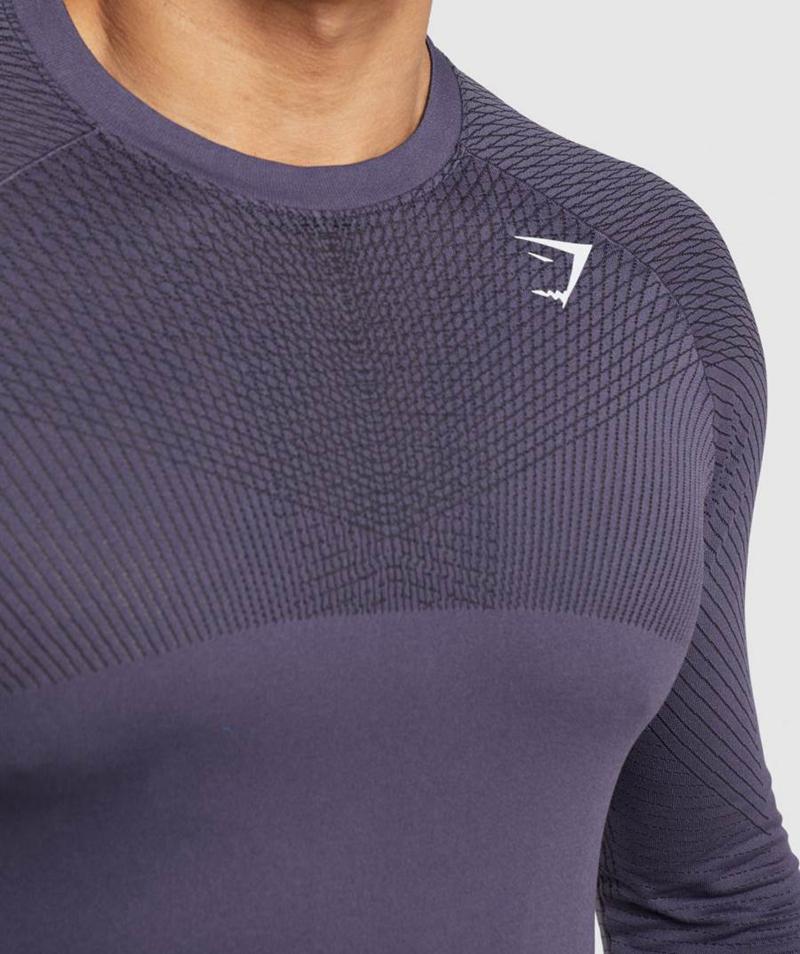 Gymshark Apex Seamless Long Sleeve Pulóverek Férfi Fekete Lila  Hungary |  VHLNO-5879