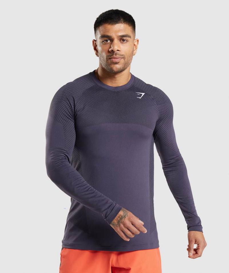 Gymshark Apex Seamless Long Sleeve Pulóverek Férfi Fekete Lila  Hungary |  VHLNO-5879