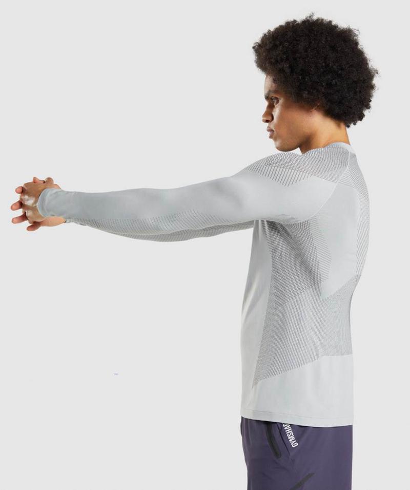 Gymshark Apex Seamless Long Sleeve Pulóverek Férfi Világos Szürke Fekete Szürke  Hungary |  VJYLT-5827