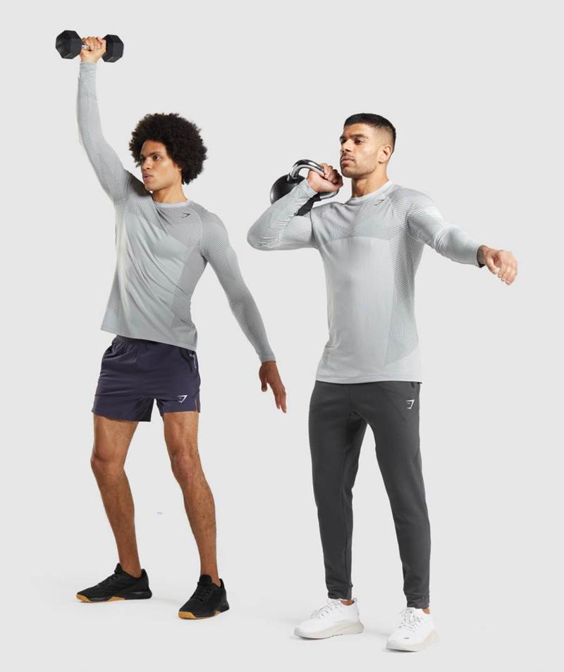 Gymshark Apex Seamless Long Sleeve Pulóverek Férfi Világos Szürke Fekete Szürke  Hungary |  VJYLT-5827