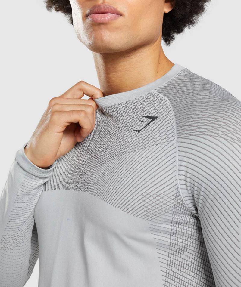 Gymshark Apex Seamless Long Sleeve Pulóverek Férfi Világos Szürke Fekete Szürke  Hungary |  VJYLT-5827