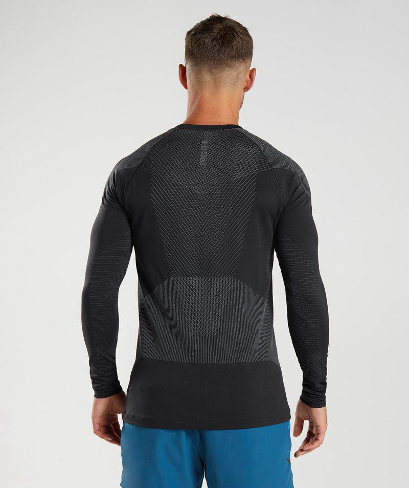 Gymshark Apex Seamless Long Sleeve T-Shirts Férfi Fekete  Hungary |  QIDNV-9204