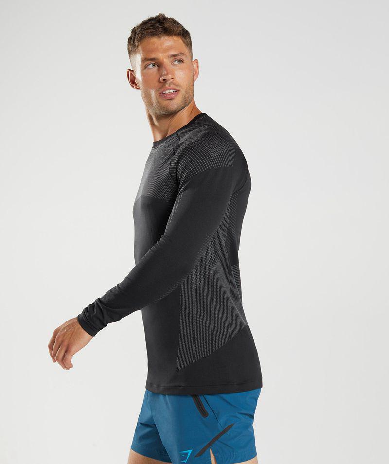 Gymshark Apex Seamless Long Sleeve T-Shirts Férfi Fekete  Hungary |  QIDNV-9204