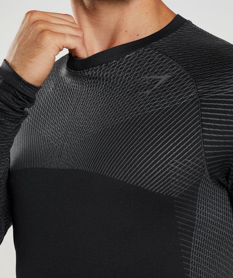 Gymshark Apex Seamless Long Sleeve T-Shirts Férfi Fekete  Hungary |  QIDNV-9204