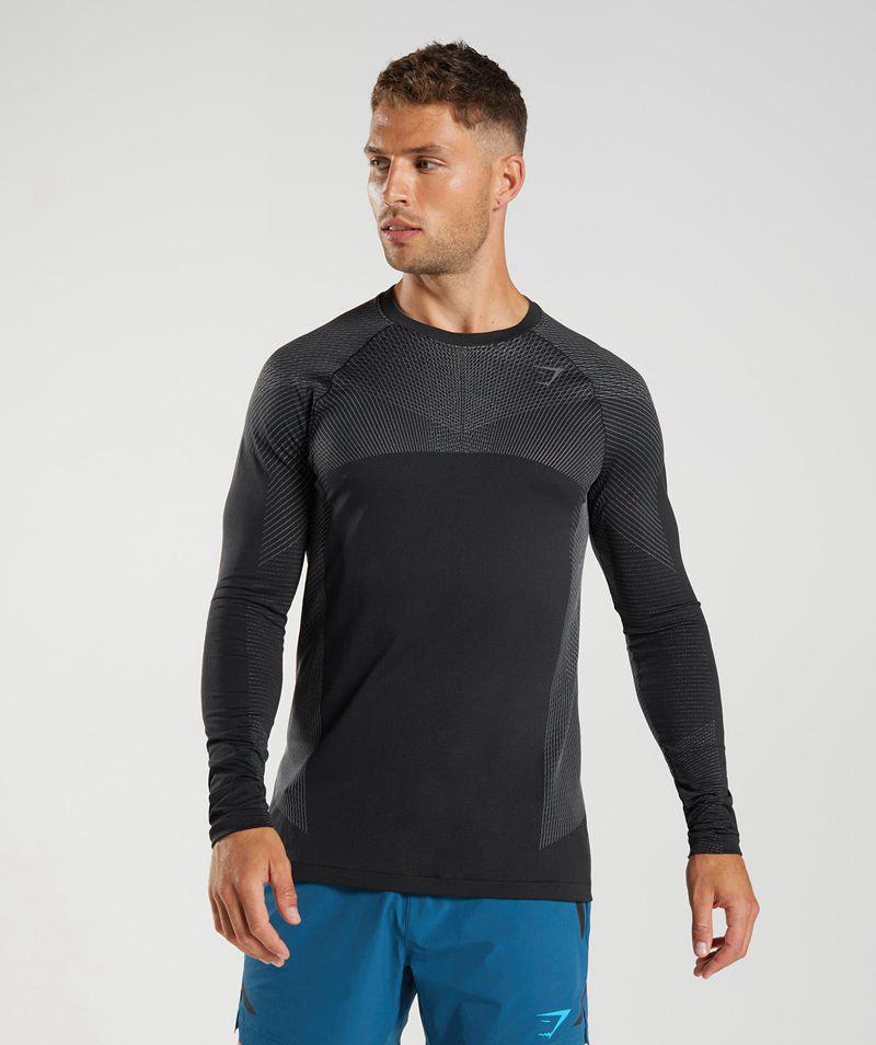 Gymshark Apex Seamless Long Sleeve T-Shirts Férfi Fekete  Hungary |  QIDNV-9204