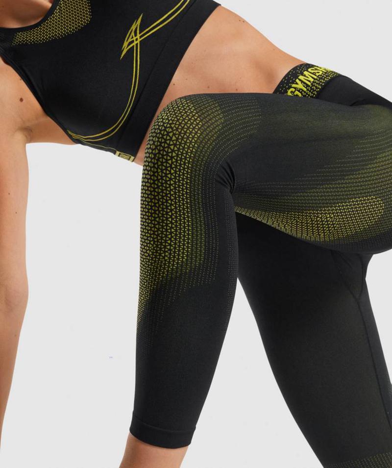 Gymshark Apex Seamless Low Rise Leggings Női Fekete Sárga  Hungary |  JYGAM-2307