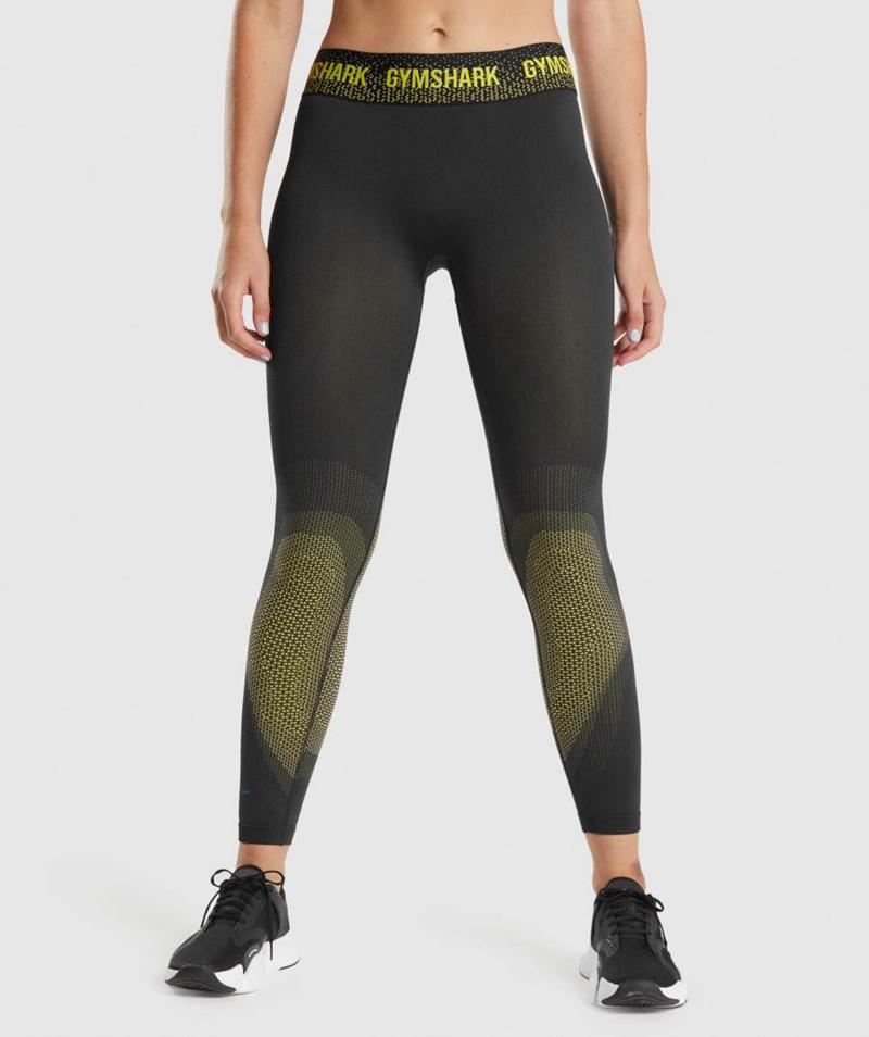 Gymshark Apex Seamless Low Rise Leggings Női Fekete Sárga  Hungary |  JYGAM-2307