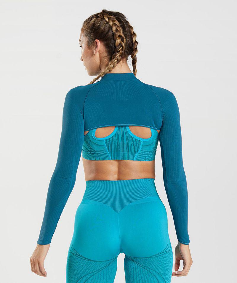 Gymshark Apex Seamless Shrug Felsők Női Kék  Hungary |  REBSF-8492