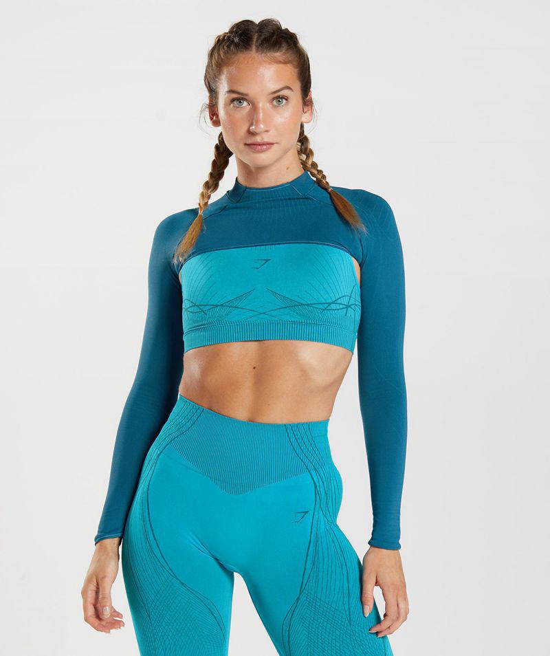 Gymshark Apex Seamless Shrug Felsők Női Kék  Hungary |  REBSF-8492