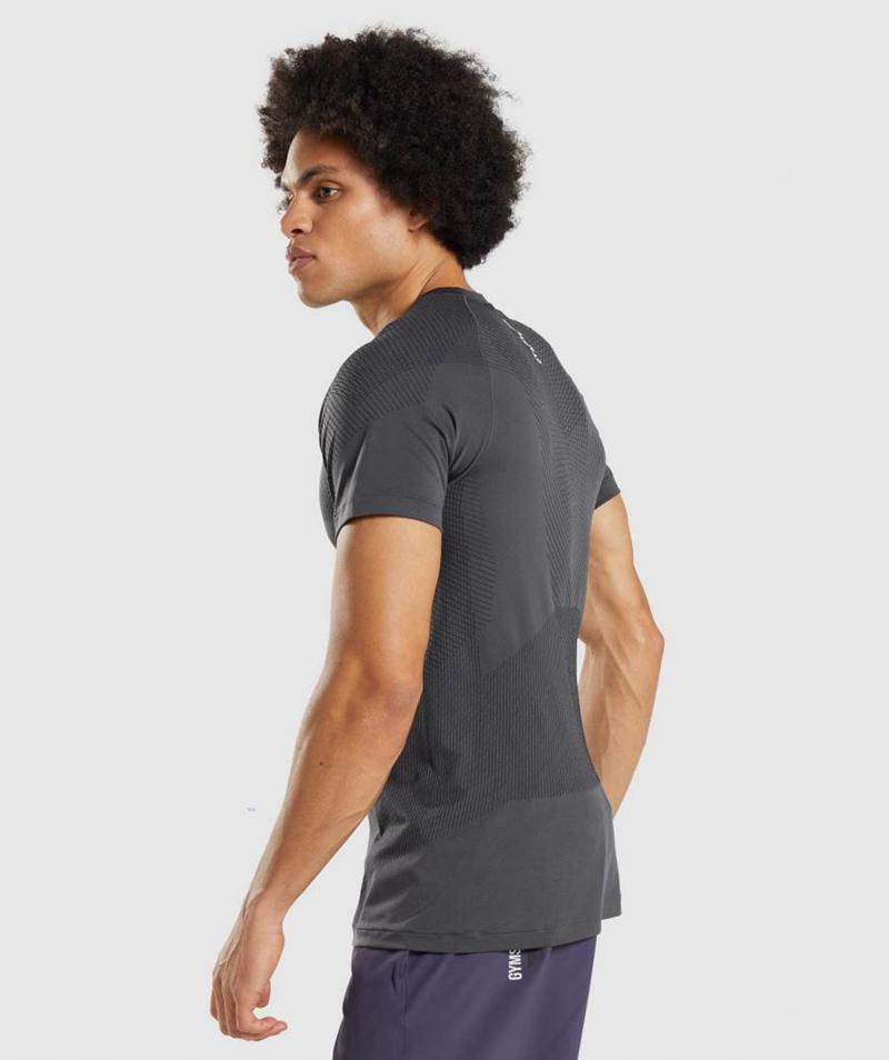 Gymshark Apex Seamless T-Shirts Férfi Fekete Fekete Szürke  Hungary |  XDRMH-1482