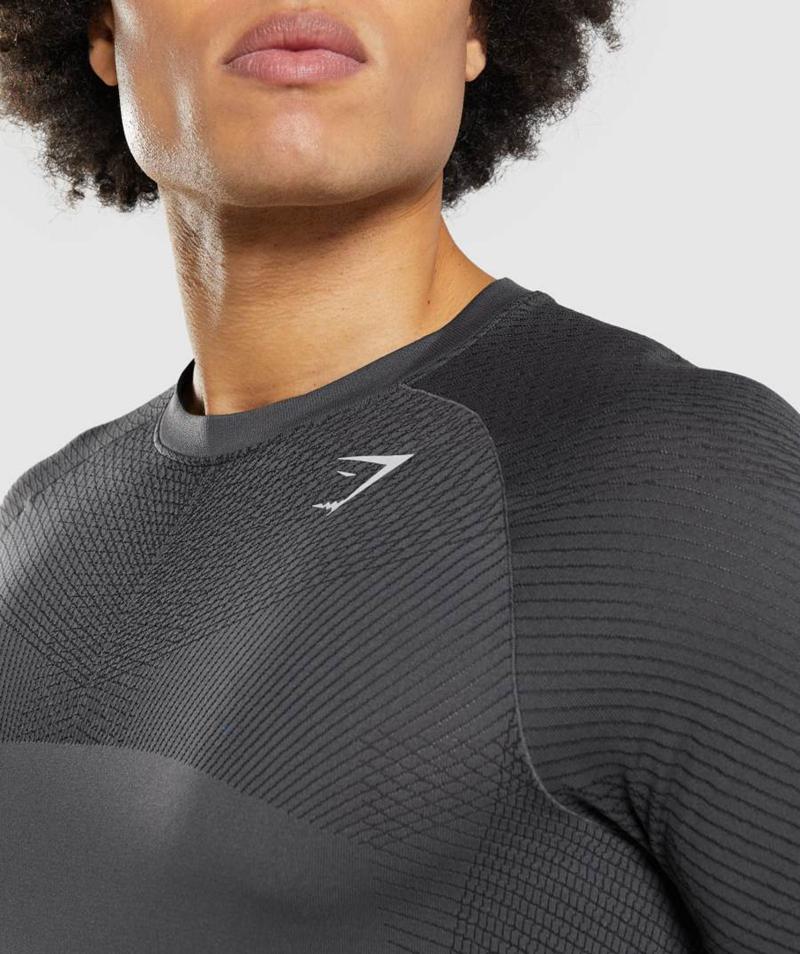 Gymshark Apex Seamless T-Shirts Férfi Fekete Fekete Szürke  Hungary |  XDRMH-1482