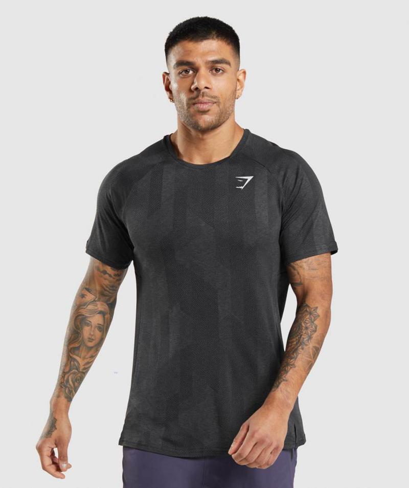 Gymshark Apex T-Shirts Férfi Fekete Fekete Szürke  Hungary |  UYJCW-4038