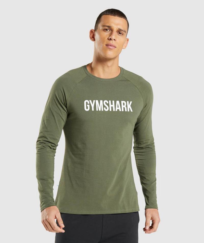 Gymshark Apollo Long Sleeve Pulóverek Férfi Olivazöld  Hungary |  IQORY-4730