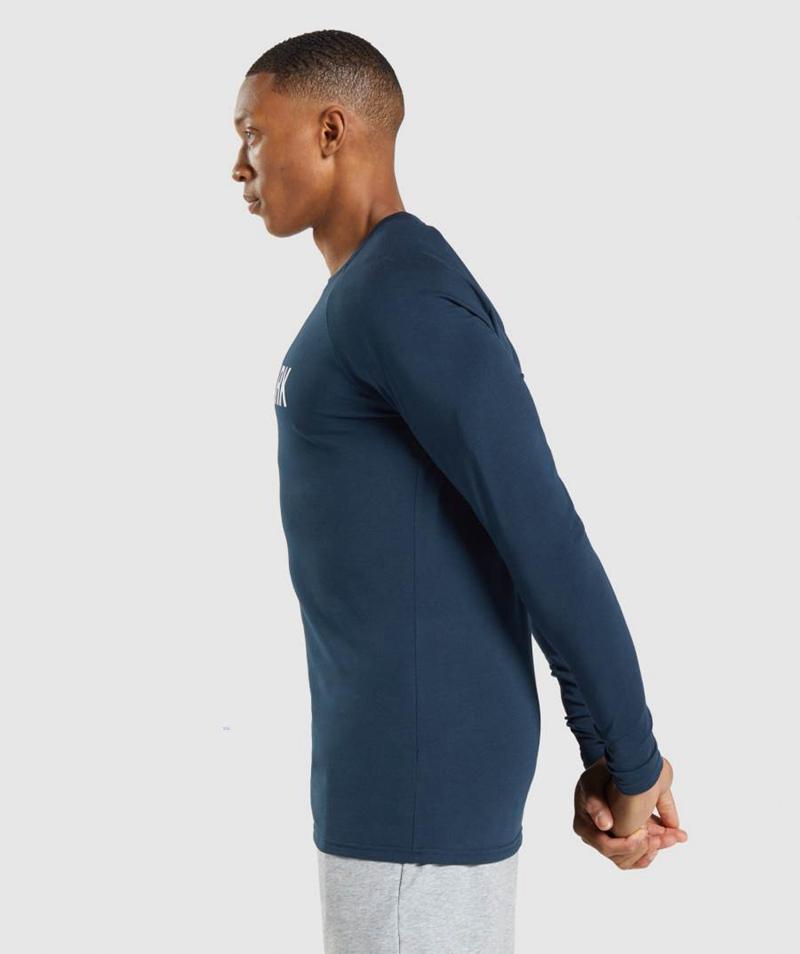 Gymshark Apollo Long Sleeve Pulóverek Férfi Sötétkék  Hungary |  PMDOW-4985