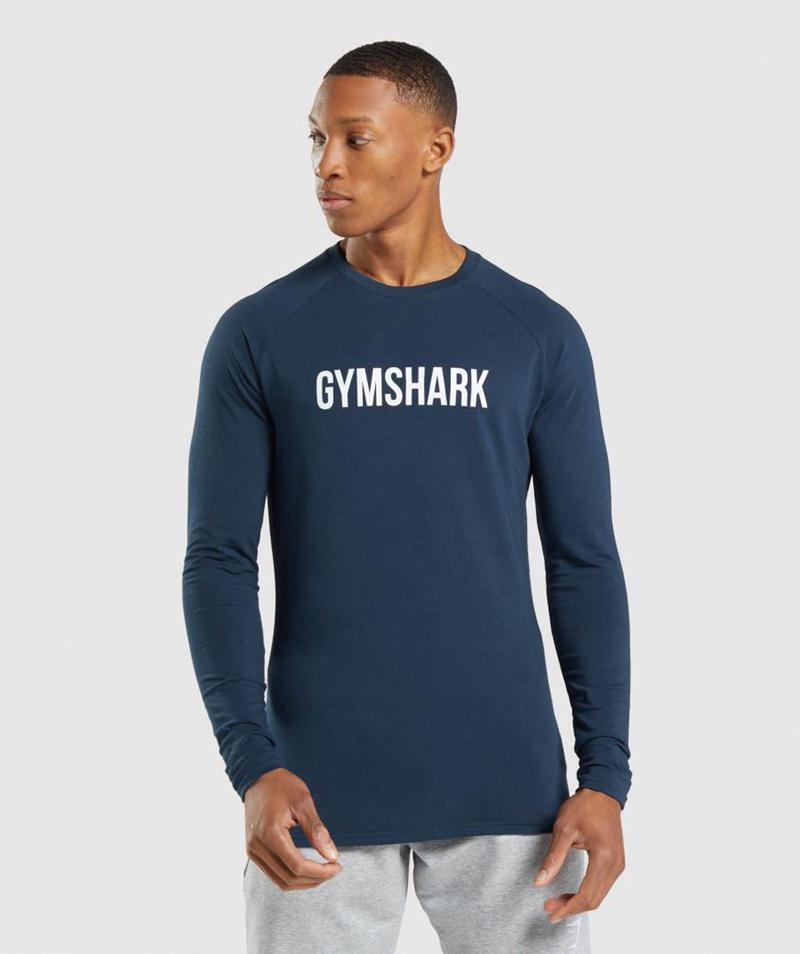 Gymshark Apollo Long Sleeve Pulóverek Férfi Sötétkék  Hungary |  PMDOW-4985