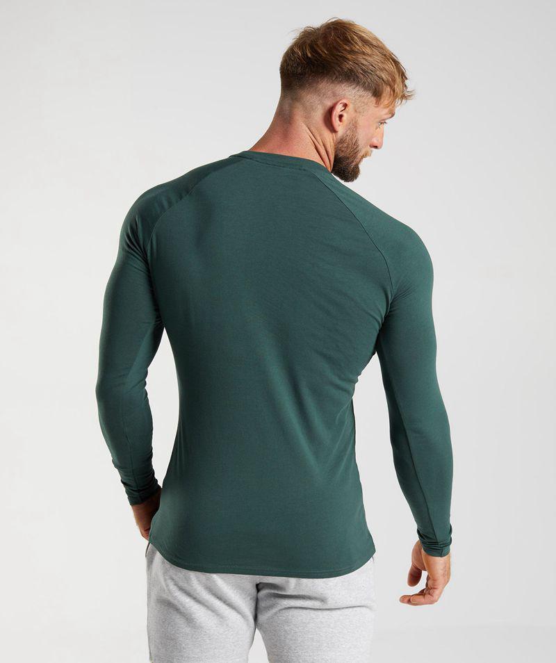 Gymshark Apollo Long Sleeve T-Shirts Férfi Zöld  Hungary |  QFLUD-3084