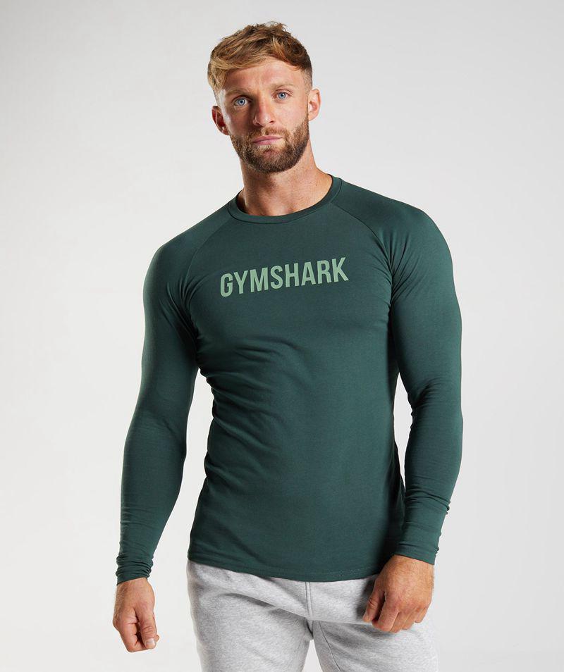 Gymshark Apollo Long Sleeve T-Shirts Férfi Zöld  Hungary |  QFLUD-3084