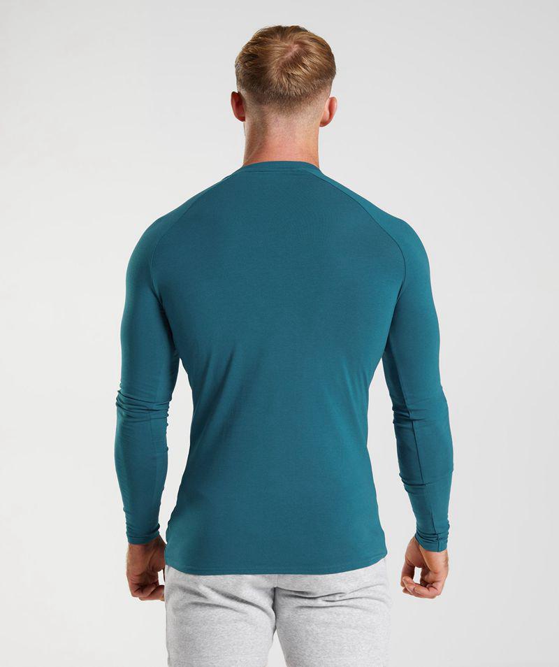 Gymshark Apollo Long Sleeve T-Shirts Férfi Kék  Hungary |  TPGMF-8310