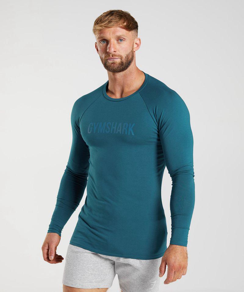 Gymshark Apollo Long Sleeve T-Shirts Férfi Kék  Hungary |  TPGMF-8310