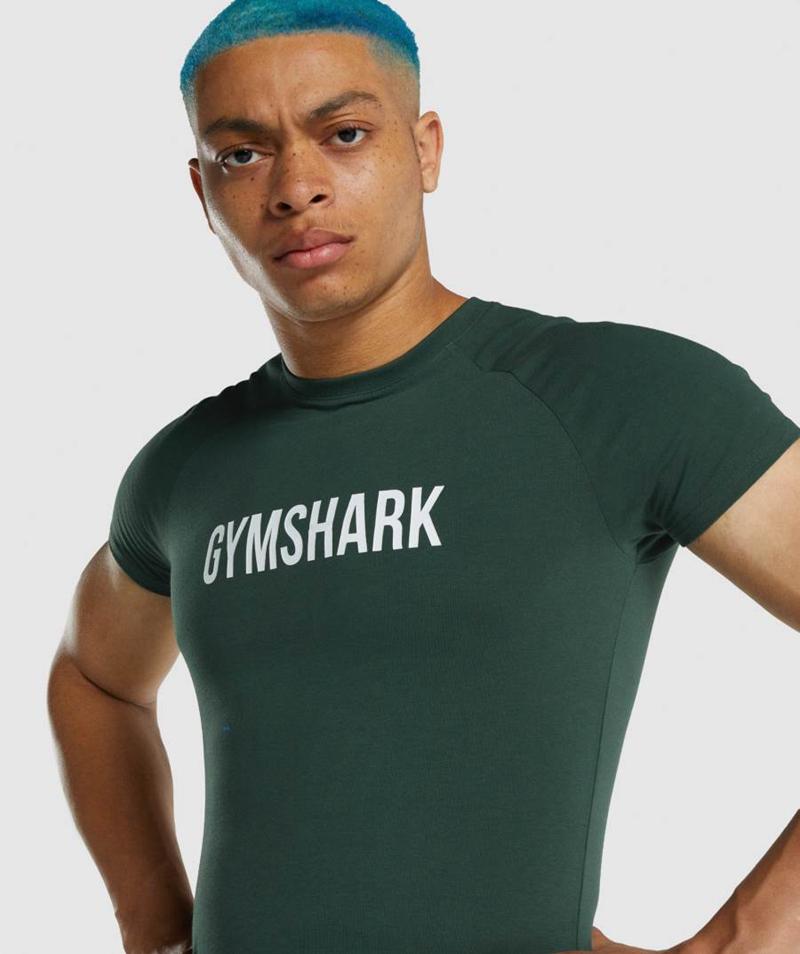 Gymshark Apollo T-Shirts Férfi Sötétzöld  Hungary |  FEBSO-8125