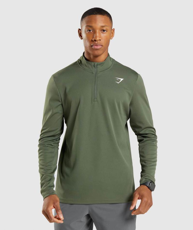 Gymshark Arrival 1/4 Zip Pulóver Férfi Olivazöld  Hungary |  KHCQI-5491