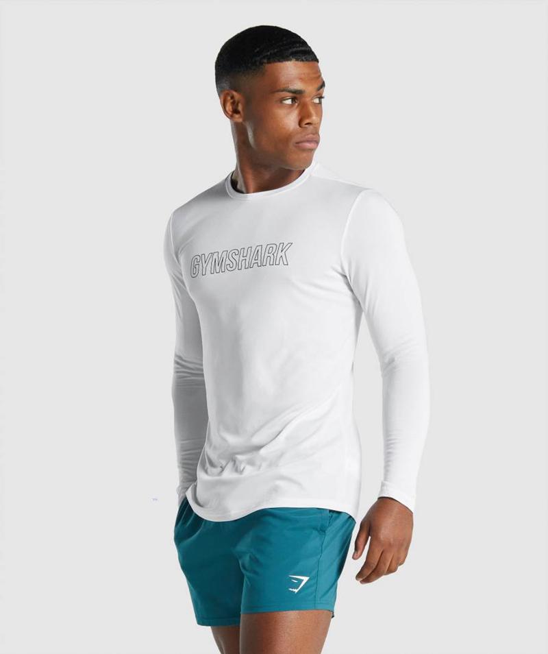 Gymshark Arrival Long Sleeve Grafika Pulóverek Férfi Fehér  Hungary |  PZWGB-4087