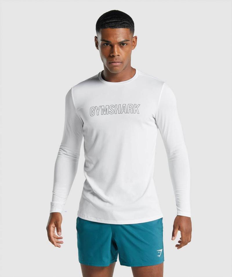 Gymshark Arrival Long Sleeve Grafika Pulóverek Férfi Fehér  Hungary |  PZWGB-4087