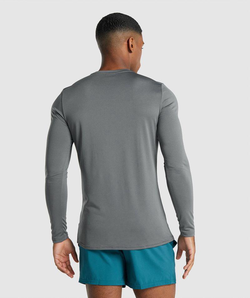 Gymshark Arrival Long Sleeve Grafika T-Shirts Férfi Szürke  Hungary |  YRMWC-8705