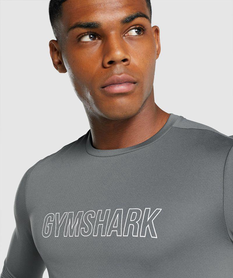 Gymshark Arrival Long Sleeve Grafika T-Shirts Férfi Szürke  Hungary |  YRMWC-8705