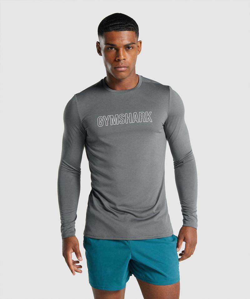 Gymshark Arrival Long Sleeve Grafika T-Shirts Férfi Szürke  Hungary |  YRMWC-8705