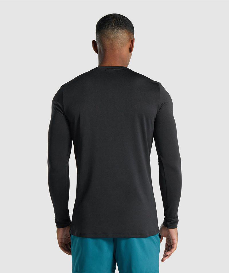 Gymshark Arrival Long Sleeve Grafika T-Shirts Férfi Fekete  Hungary |  ZKJAM-9034