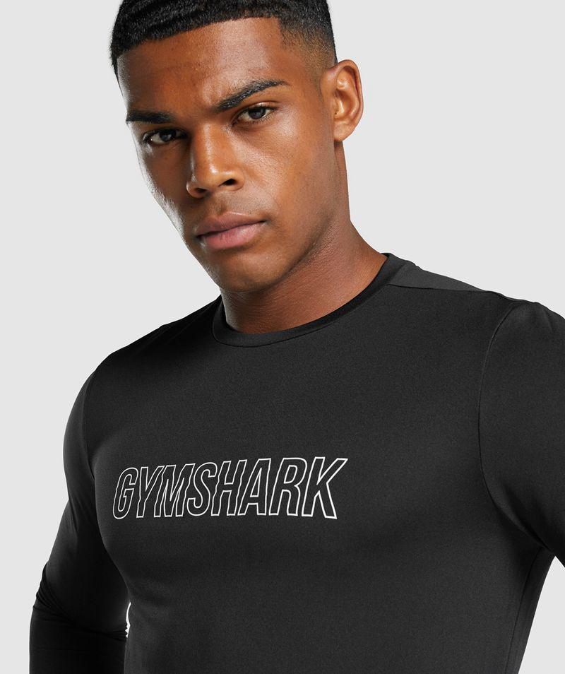 Gymshark Arrival Long Sleeve Grafika T-Shirts Férfi Fekete  Hungary |  ZKJAM-9034