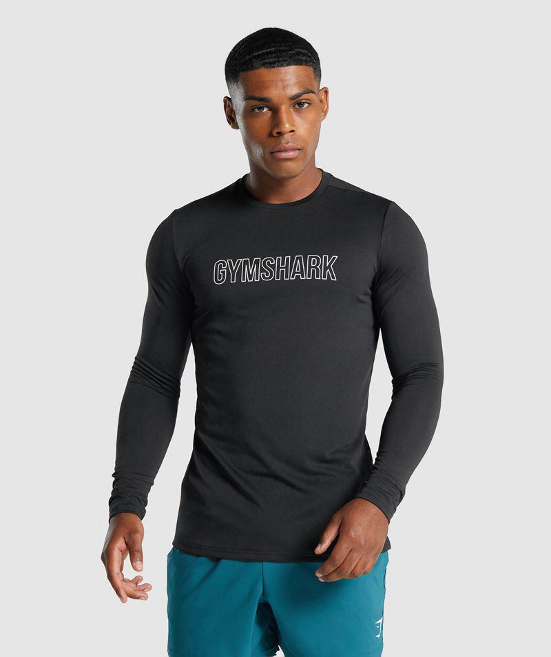 Gymshark Arrival Long Sleeve Grafika T-Shirts Férfi Fekete  Hungary |  ZKJAM-9034