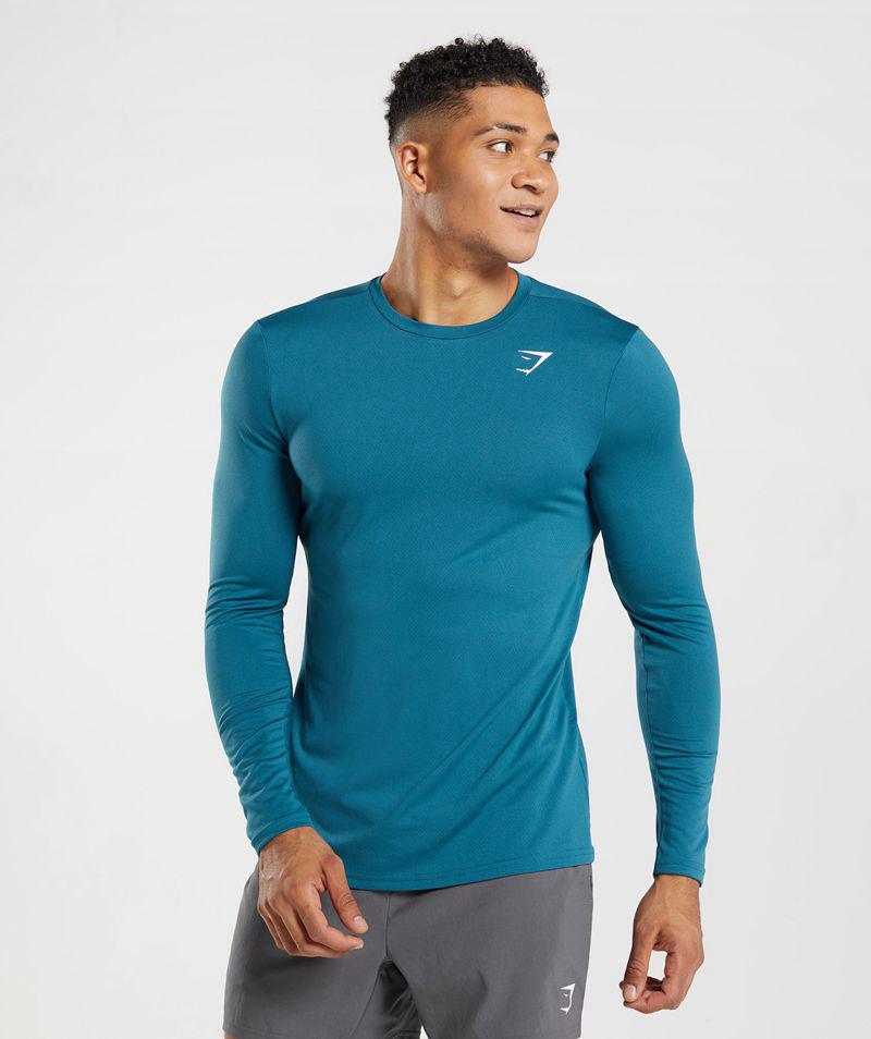 Gymshark Arrival Long Sleeve T-Shirts Férfi Kék  Hungary |  AMIKV-4873