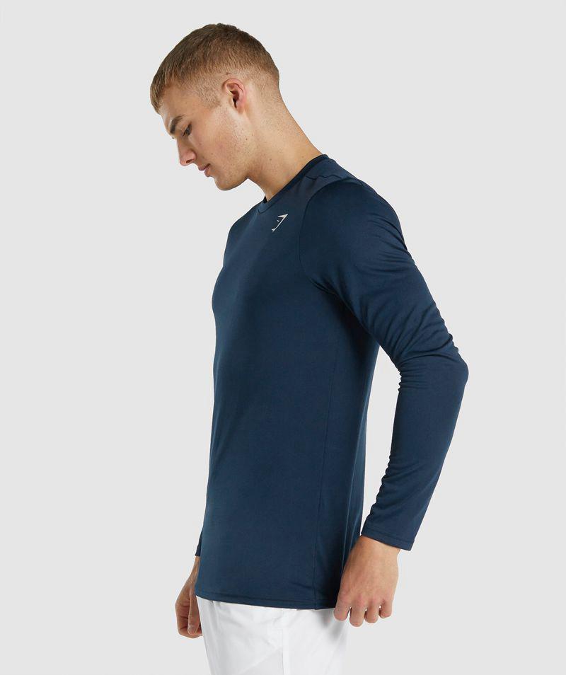 Gymshark Arrival Long Sleeve T-Shirts Férfi Sötétkék  Hungary |  OZJKR-4329