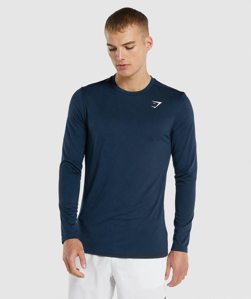 Gymshark Arrival Long Sleeve T-Shirts Férfi Sötétkék  Hungary |  OZJKR-4329