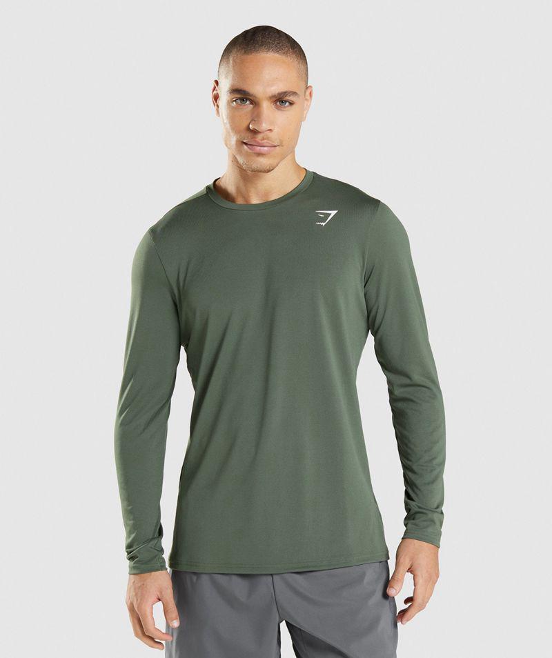 Gymshark Arrival Long Sleeve T-Shirts Férfi Zöld  Hungary |  PJRFU-2145