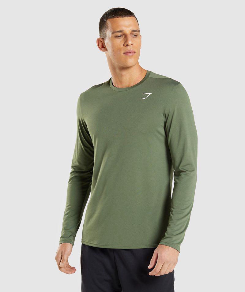 Gymshark Arrival Long Sleeve T-Shirts Férfi Olivazöld  Hungary |  XATNZ-9524