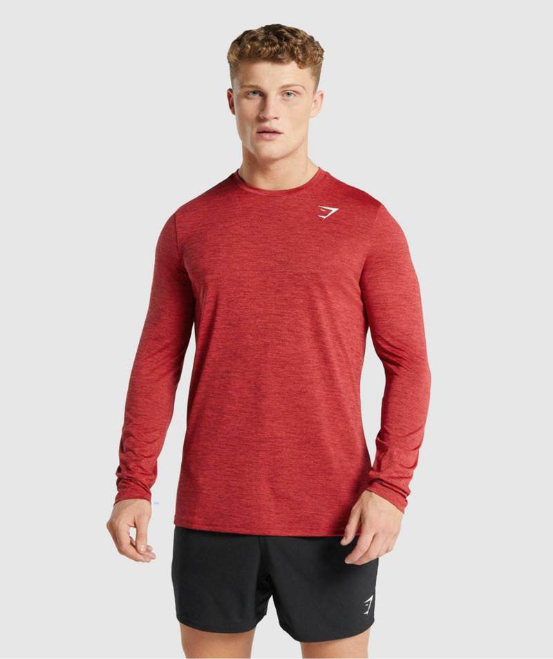 Gymshark Arrival Marl Long Sleeve Pulóverek Férfi Piros  Hungary |  RQBKN-2391