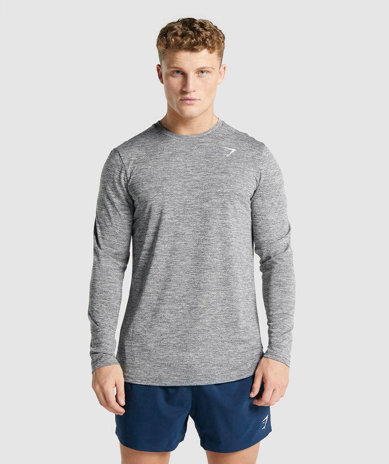 Gymshark Arrival Marl Long Sleeve T-Shirts Férfi Szürke  Hungary |  IKBVN-3285