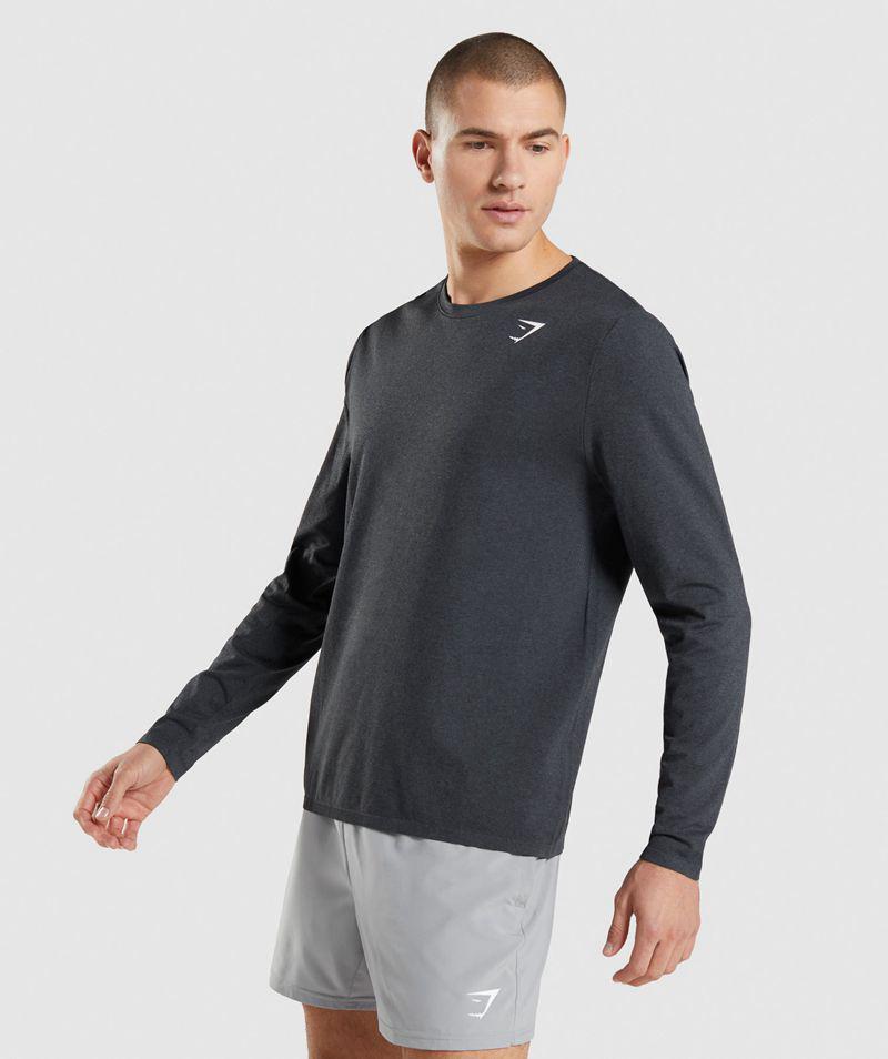 Gymshark Arrival Seamless Long Sleeve T-Shirts Férfi Fekete  Hungary |  GKHCF-4952