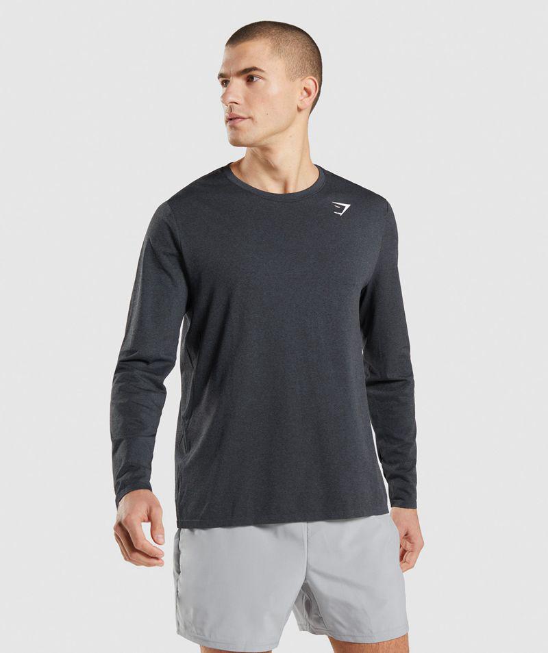 Gymshark Arrival Seamless Long Sleeve T-Shirts Férfi Fekete  Hungary |  GKHCF-4952